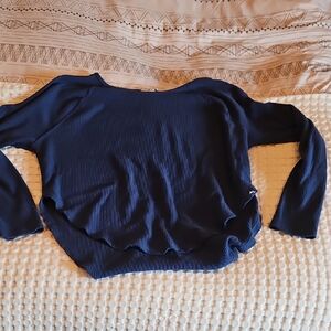 Navy Blue Long Sleeve Waffle Top Xxl